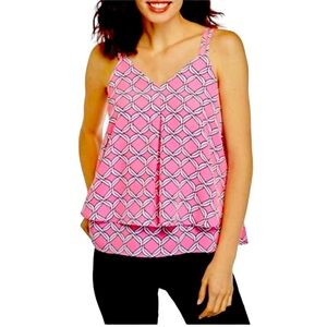 Bright Pink White Swing Tiered Double Strap Blouse